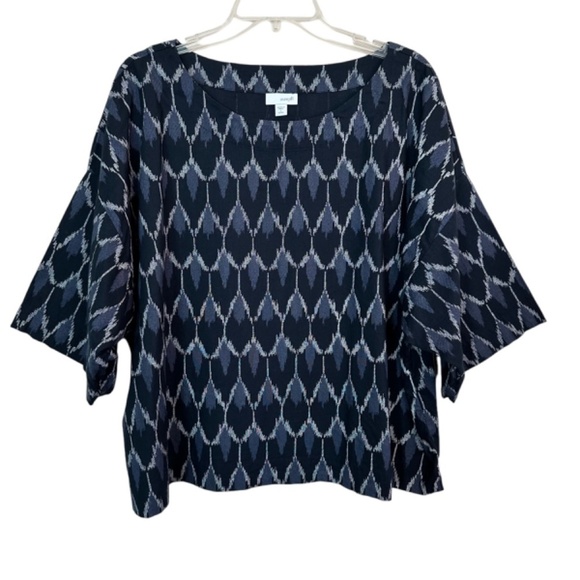 J.Jill Top Womens Size L Petite Mix Ikat Print Relaxed Kimono Style Boat Neck - Picture 7 of 15